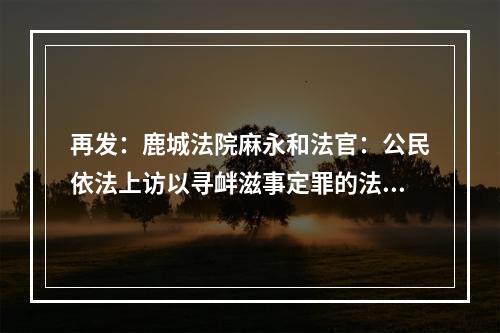 再发：鹿城法院麻永和法官：公民依法上访以寻衅滋事定罪的法律是什么？