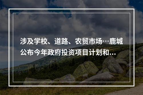 涉及学校、道路、农贸市场…鹿城公布今年政府投资项目计划和前期计划