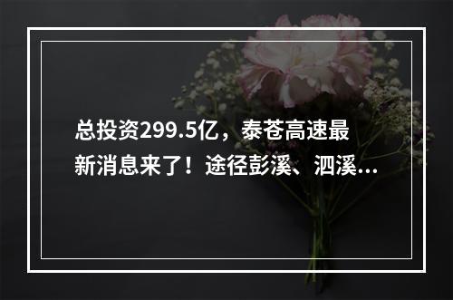 总投资299.5亿，泰苍高速最新消息来了！途径彭溪、泗溪、三魁等乡镇