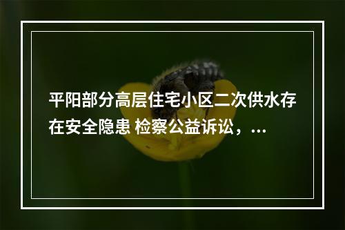 平阳部分高层住宅小区二次供水存在安全隐患 检察公益诉讼，守护饮用水安全“最后一...