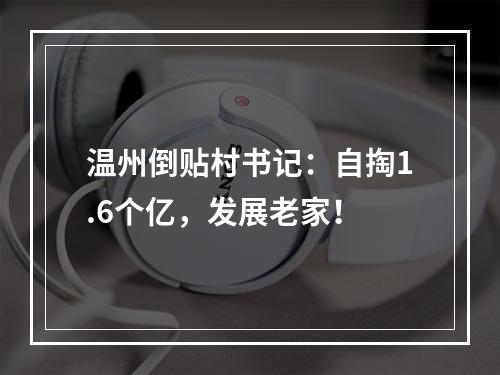温州倒贴村书记：自掏1.6个亿，发展老家！