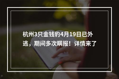 杭州3只金钱豹4月19日已外逃，期间多次瞒报！详情来了