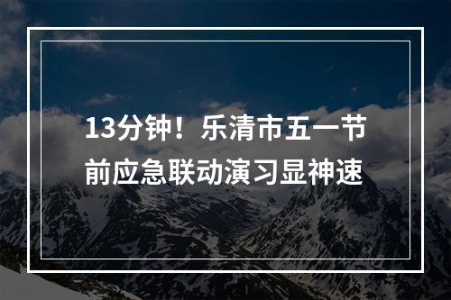 13分钟！乐清市五一节前应急联动演习显神速