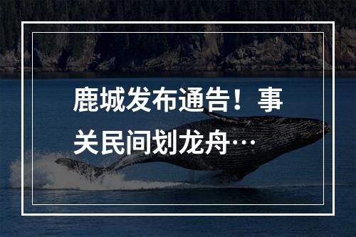 鹿城发布通告！事关民间划龙舟…
