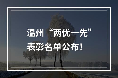 温州“两优一先”表彰名单公布！