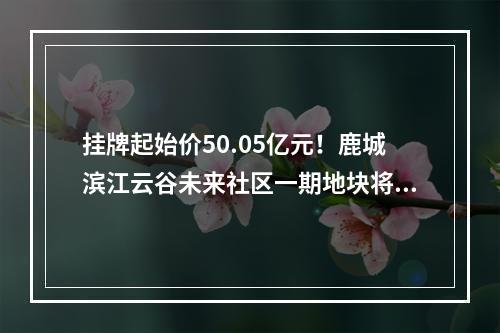 挂牌起始价50.05亿元！鹿城滨江云谷未来社区一期地块将挂牌出让！