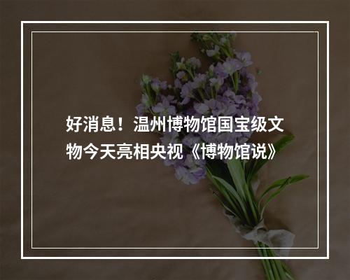 好消息！温州博物馆国宝级文物今天亮相央视《博物馆说》
