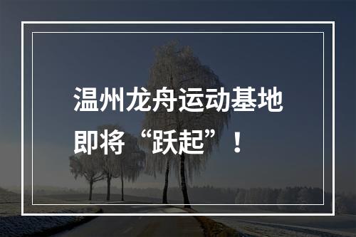 温州龙舟运动基地即将“跃起”！
