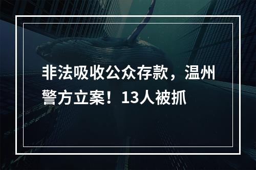 非法吸收公众存款，温州警方立案！13人被抓