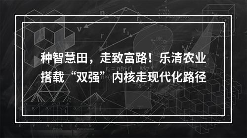 种智慧田，走致富路！乐清农业搭载“双强”内核走现代化路径