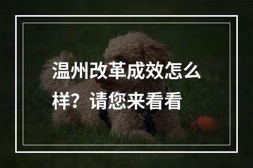 温州改革成效怎么样？请您来看看