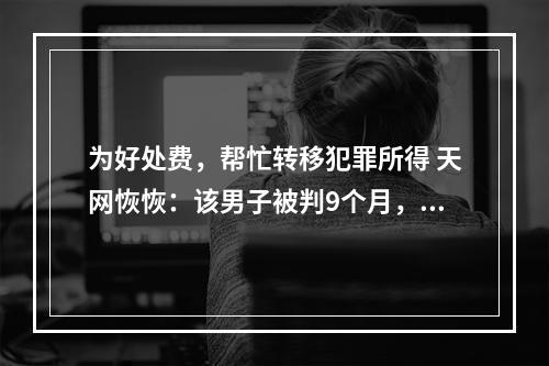 为好处费，帮忙转移犯罪所得 天网恢恢：该男子被判9个月，罚3000元