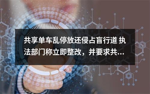 共享单车乱停放还侵占盲行道 执法部门称立即整改，并要求共享单车企业落实常态化清理