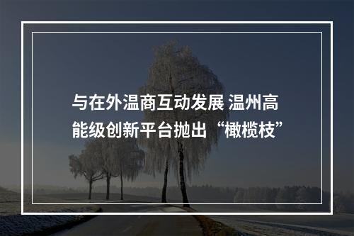 与在外温商互动发展 温州高能级创新平台抛出“橄榄枝”