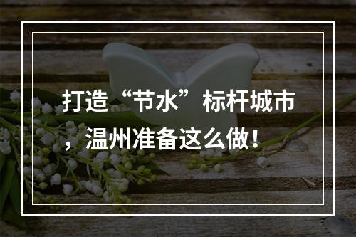 打造“节水”标杆城市，温州准备这么做！
