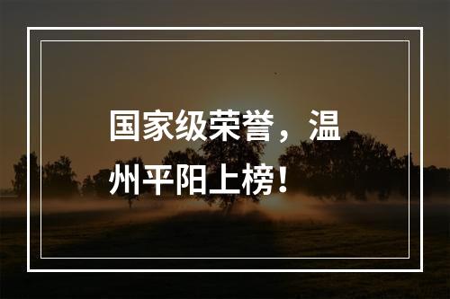 国家级荣誉，温州平阳上榜！