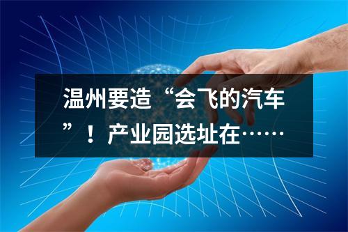温州要造“会飞的汽车”！产业园选址在……