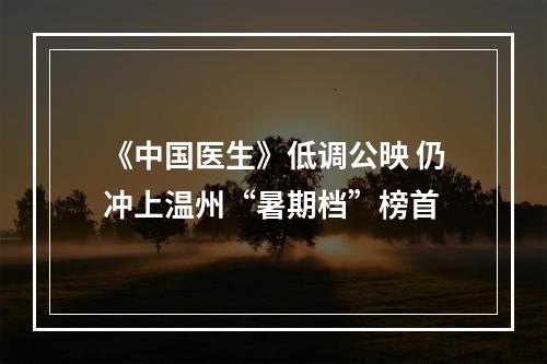 《中国医生》低调公映 仍冲上温州“暑期档”榜首