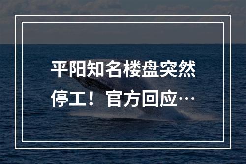 平阳知名楼盘突然停工！官方回应…