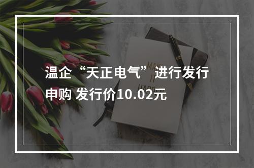温企“天正电气”进行发行申购 发行价10.02元