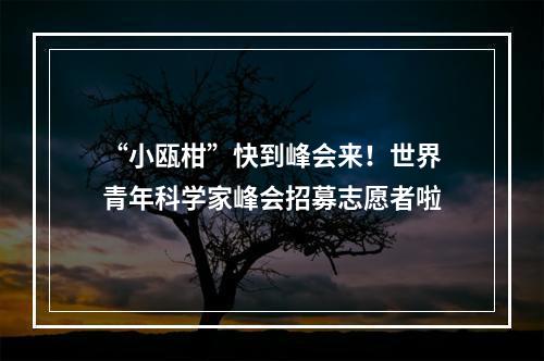 “小瓯柑”快到峰会来！世界青年科学家峰会招募志愿者啦