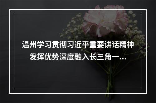 温州学习贯彻习近平重要讲话精神　发挥优势深度融入长三角一体化发展