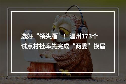 选好“领头雁”！温州173个试点村社率先完成“两委”换届