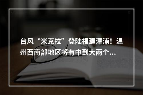 台风“米克拉”登陆福建漳浦！温州西南部地区将有中到大雨个别暴雨