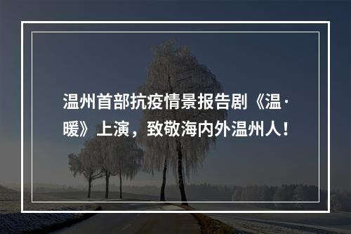 温州首部抗疫情景报告剧《温·暖》上演，致敬海内外温州人！