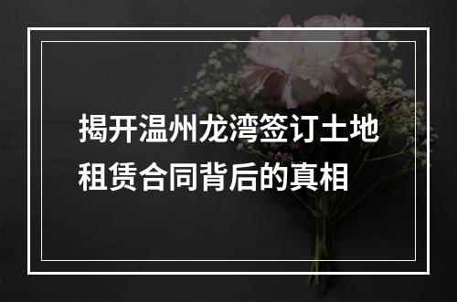 揭开温州龙湾签订土地租赁合同背后的真相
