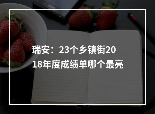 瑞安：23个乡镇街2018年度成绩单哪个最亮