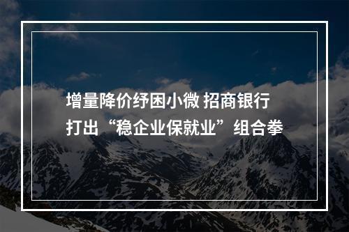 增量降价纾困小微 招商银行打出“稳企业保就业”组合拳