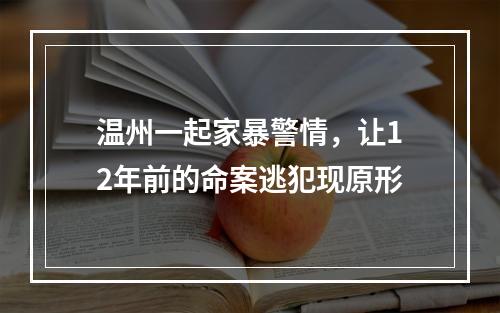 温州一起家暴警情，让12年前的命案逃犯现原形