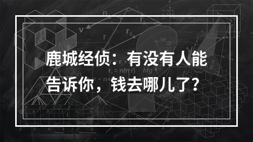 鹿城经侦：有没有人能告诉你，钱去哪儿了？