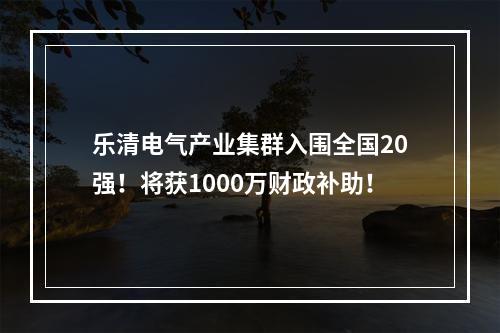 乐清电气产业集群入围全国20强！将获1000万财政补助！