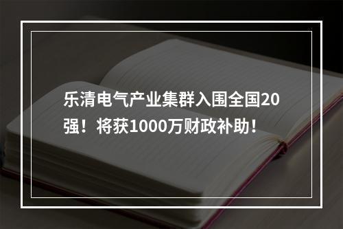 乐清电气产业集群入围全国20强！将获1000万财政补助！