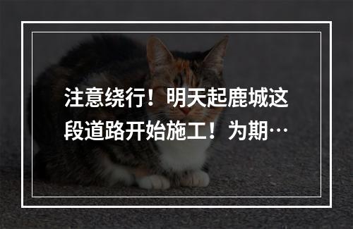 注意绕行！明天起鹿城这段道路开始施工！为期…