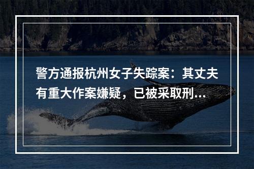 警方通报杭州女子失踪案：其丈夫有重大作案嫌疑，已被采取刑事强制措施