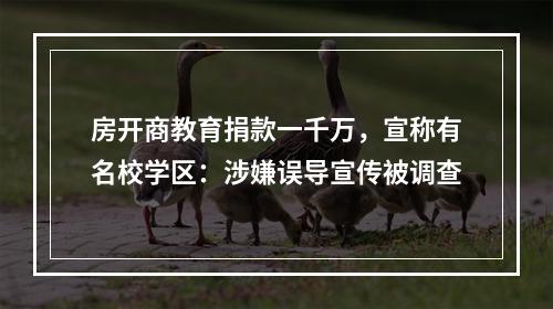 房开商教育捐款一千万，宣称有名校学区：涉嫌误导宣传被调查
