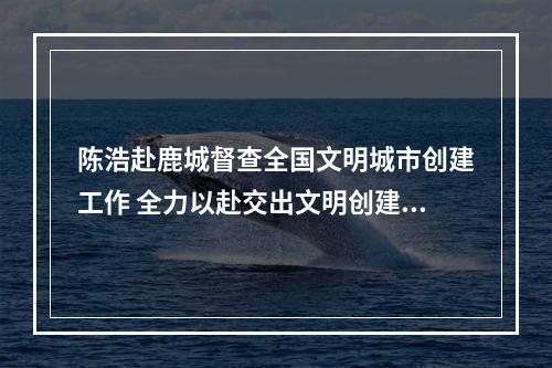 陈浩赴鹿城督查全国文明城市创建工作 全力以赴交出文明创建高分答卷
