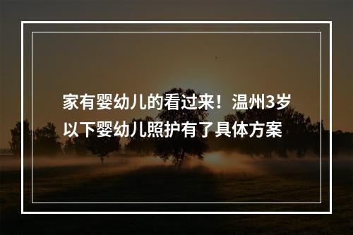 家有婴幼儿的看过来！温州3岁以下婴幼儿照护有了具体方案