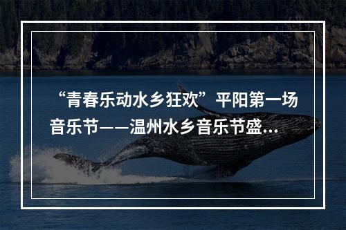 “青春乐动水乡狂欢”平阳第一场音乐节——温州水乡音乐节盛大开幕