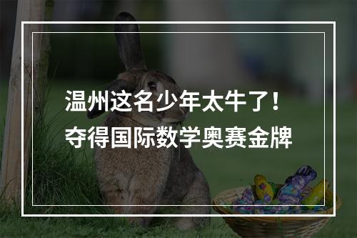 温州这名少年太牛了！夺得国际数学奥赛金牌