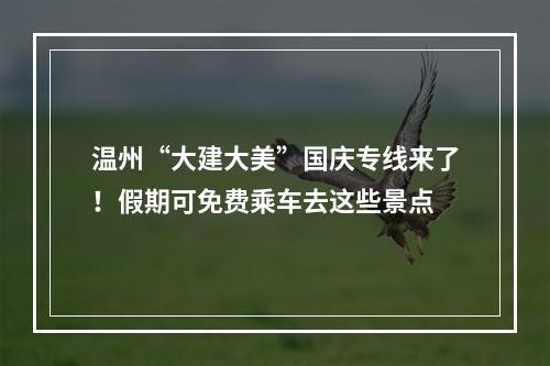 温州“大建大美”国庆专线来了！假期可免费乘车去这些景点