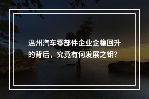 温州汽车零部件企业企稳回升的背后，究竟有何发展之钥？