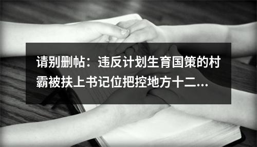 请别删帖：违反计划生育国策的村霸被扶上书记位把控地方十二年公平何在？良序何在？