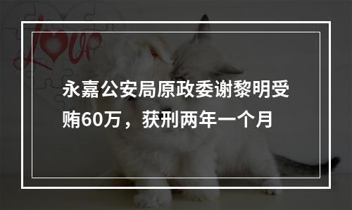 永嘉公安局原政委谢黎明受贿60万，获刑两年一个月