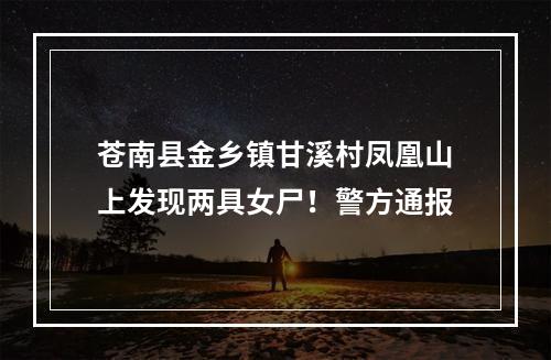 苍南县金乡镇甘溪村凤凰山上发现两具女尸！警方通报