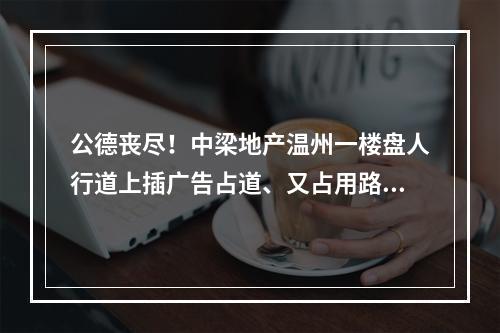 公德丧尽！中梁地产温州一楼盘人行道上插广告占道、又占用路灯！