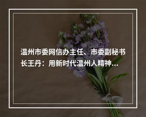 温州市委网信办主任、市委副秘书长王丹：用新时代温州人精神 为网信工作赋能